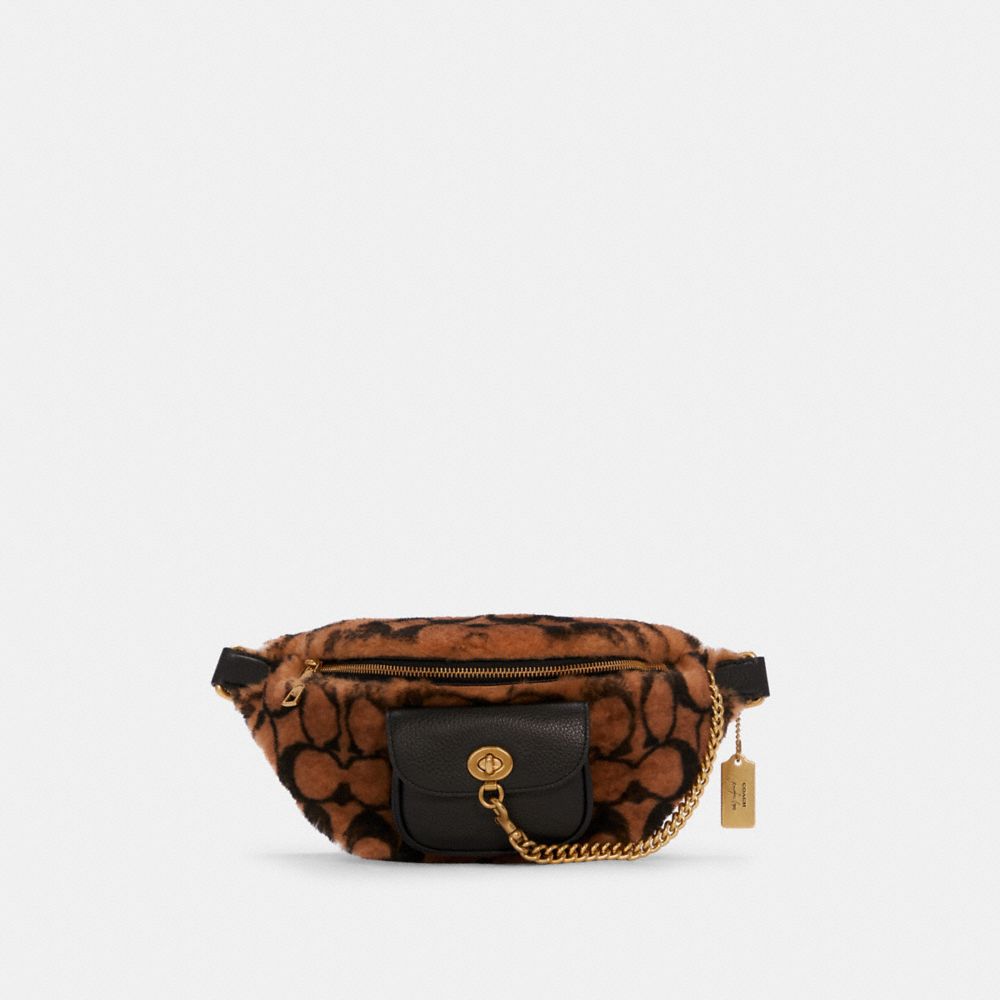 Coach X Jennifer Lopez Chain Belt Bag In Signature Shearling - GOLD/HAZEL BROWN - COACH C6511