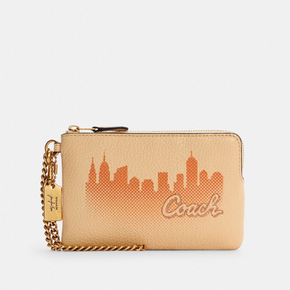 COACH C6514 - Coach X Jennifer Lopez Corner Zip Wristlet With Nyc Skyline GOLD/CREAM