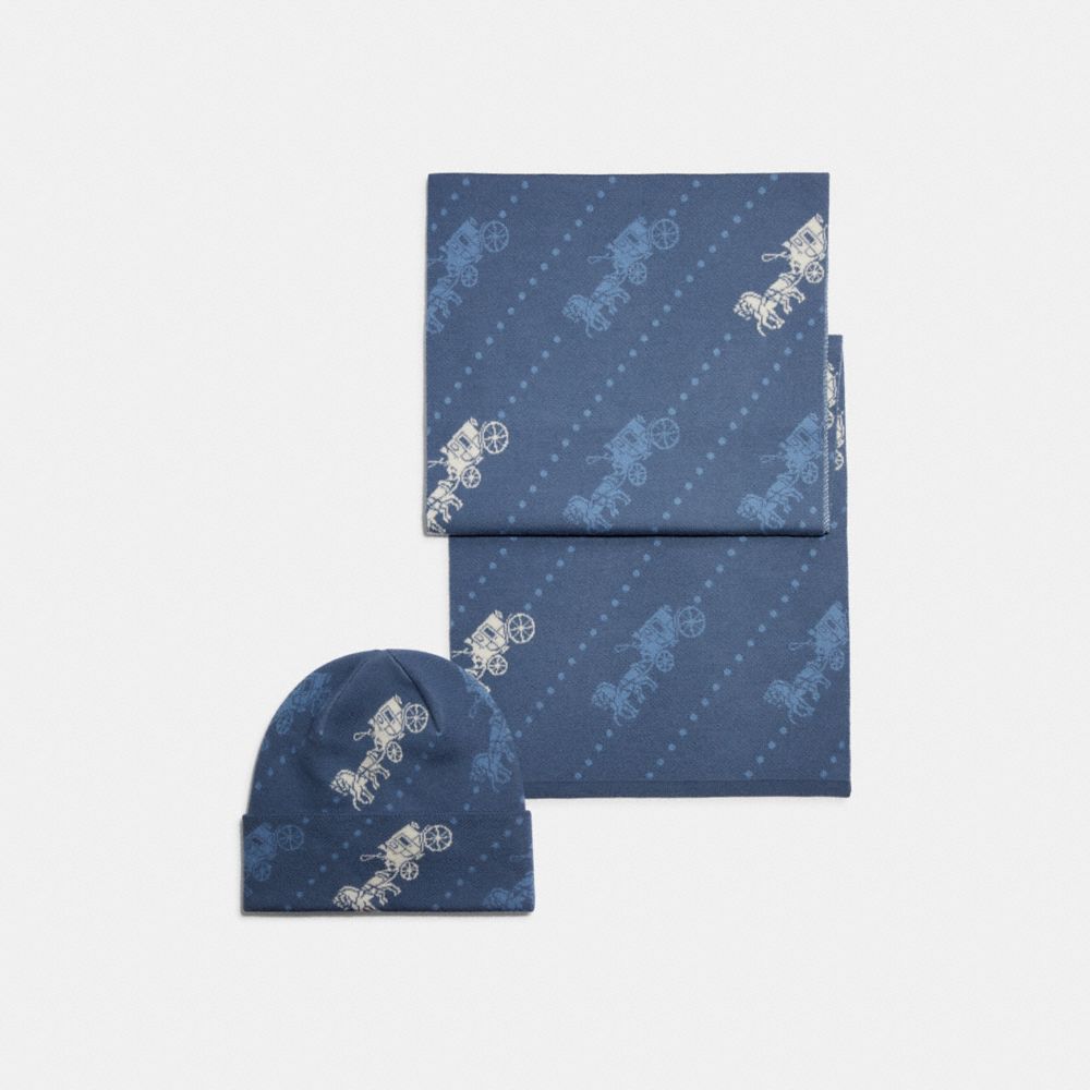 Horse And Carriage Hat And Scarf Set - C6542 - Denim