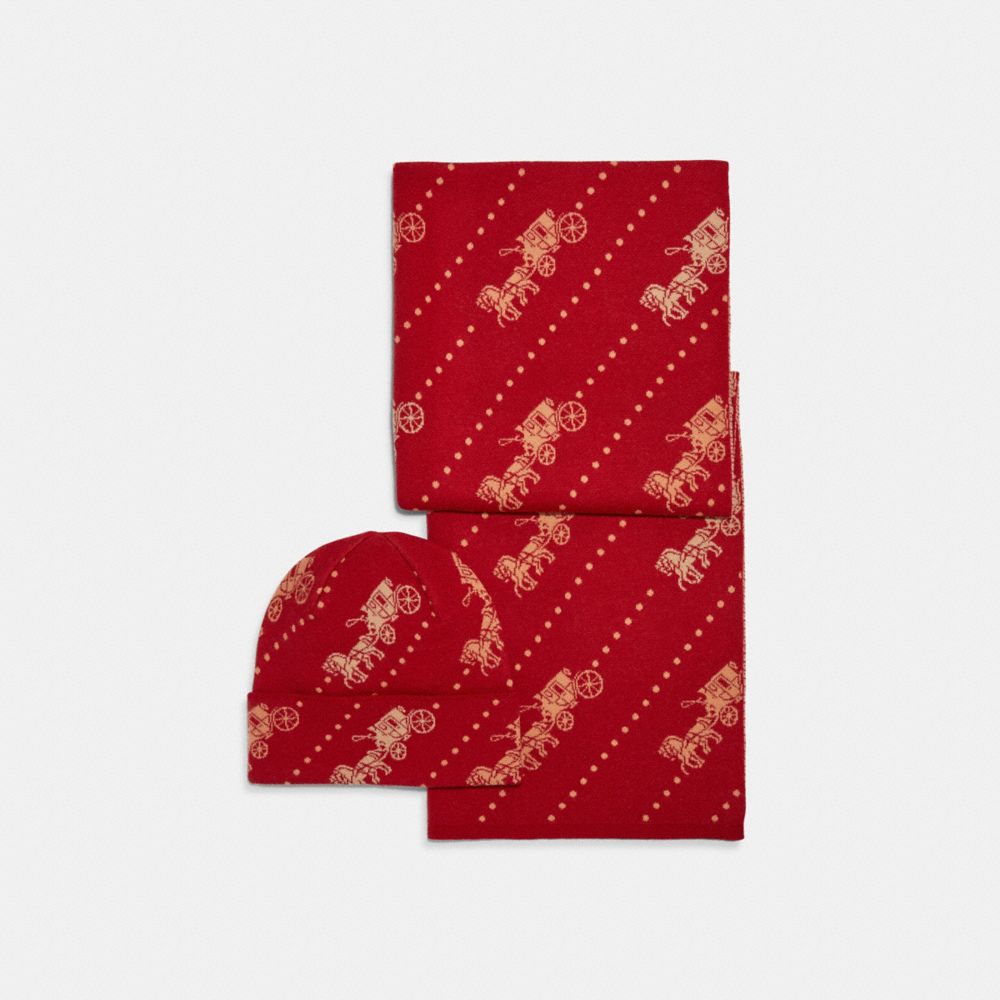 Horse And Carriage Hat And Scarf Set - C6542 - RED.