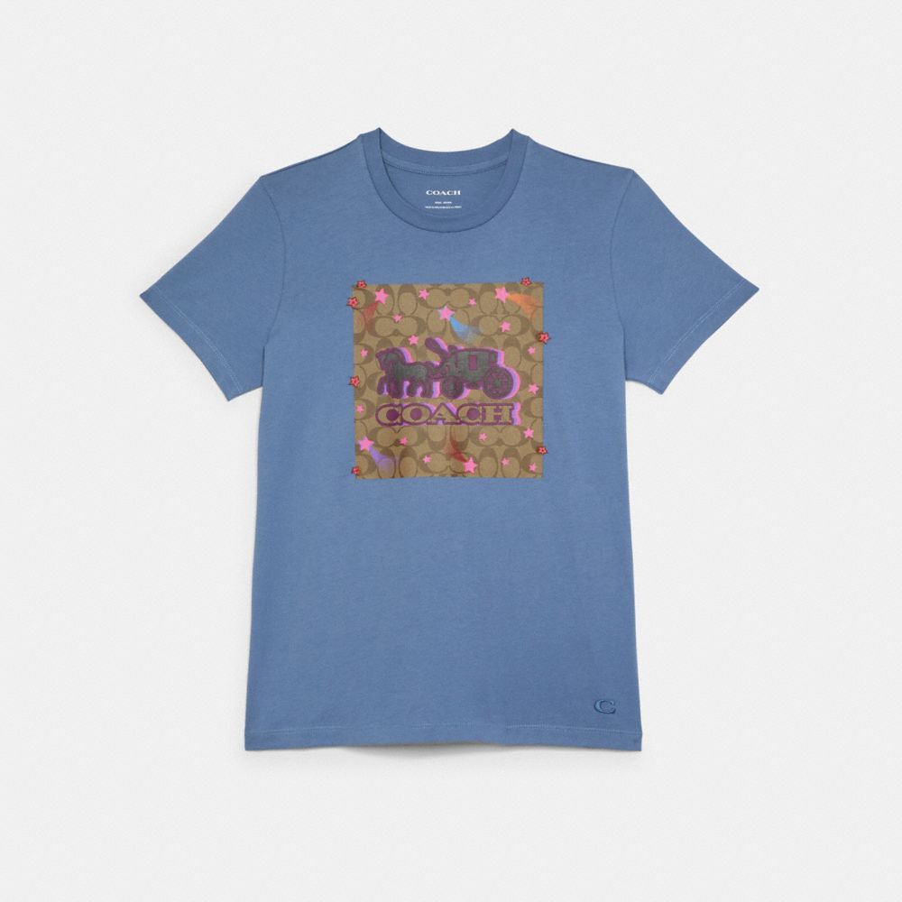 COACH Disco Stars Horse And Carriage T Shirt - STONE BLUE - C6555