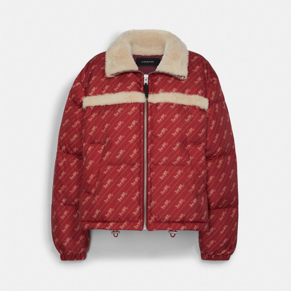 COACH C6572 - Horse And Carriage Down Jacket With Shearling RED MULTICOLOR
