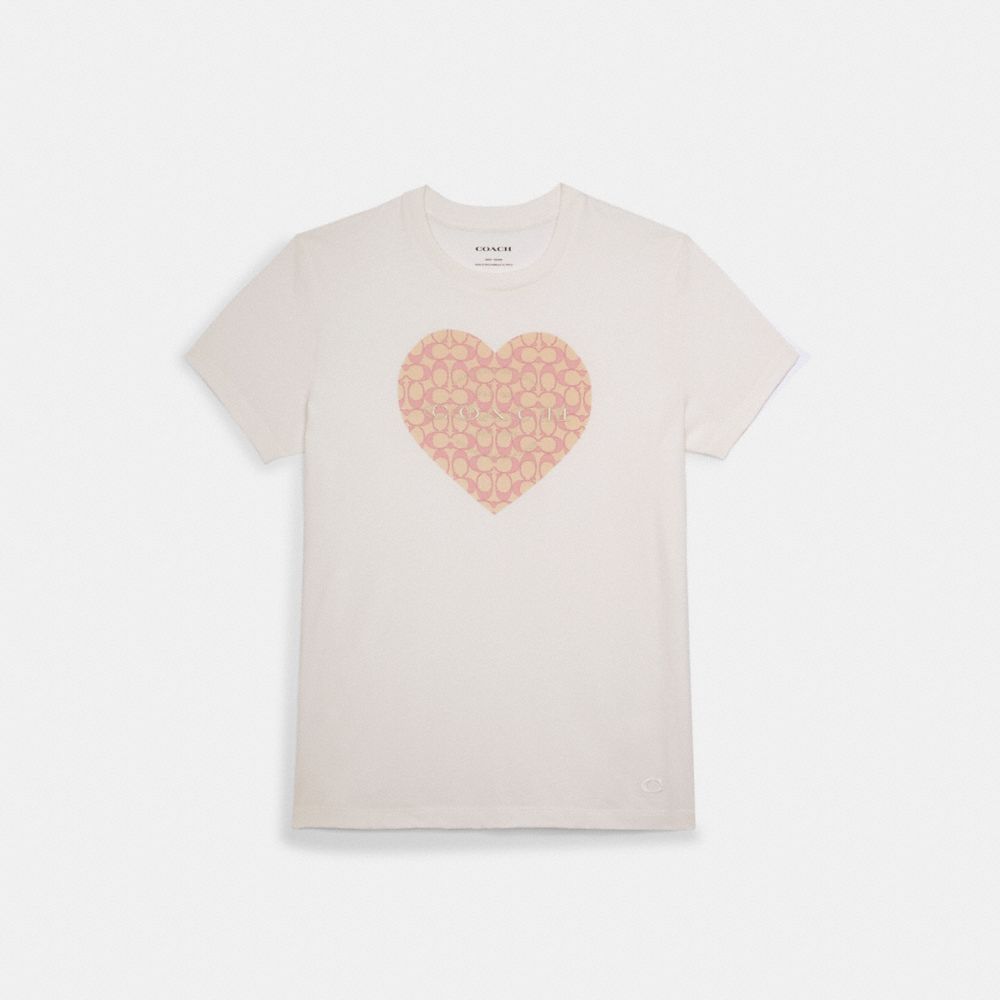 COACH Signature Pink Heart T Shirt - WHITE - C6575