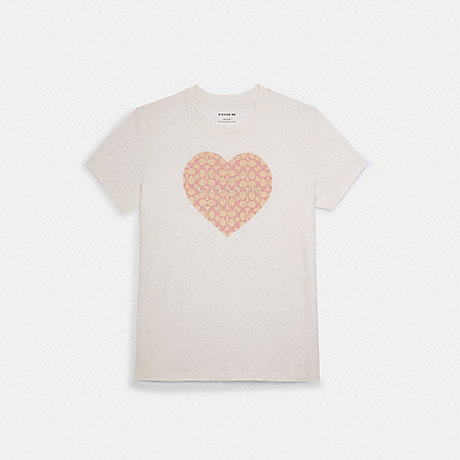COACH C6575 Signature Pink Heart T Shirt WHITE