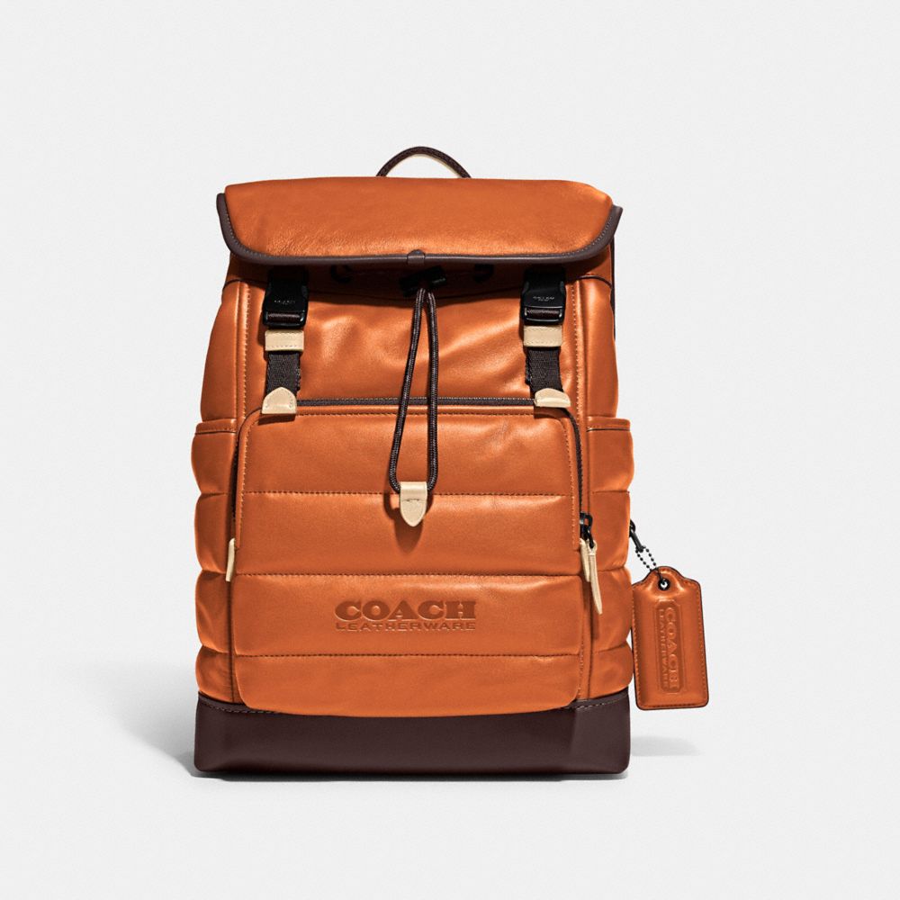 COACH C6614 League Flap Backpack With Quilting Black Copper/Black
