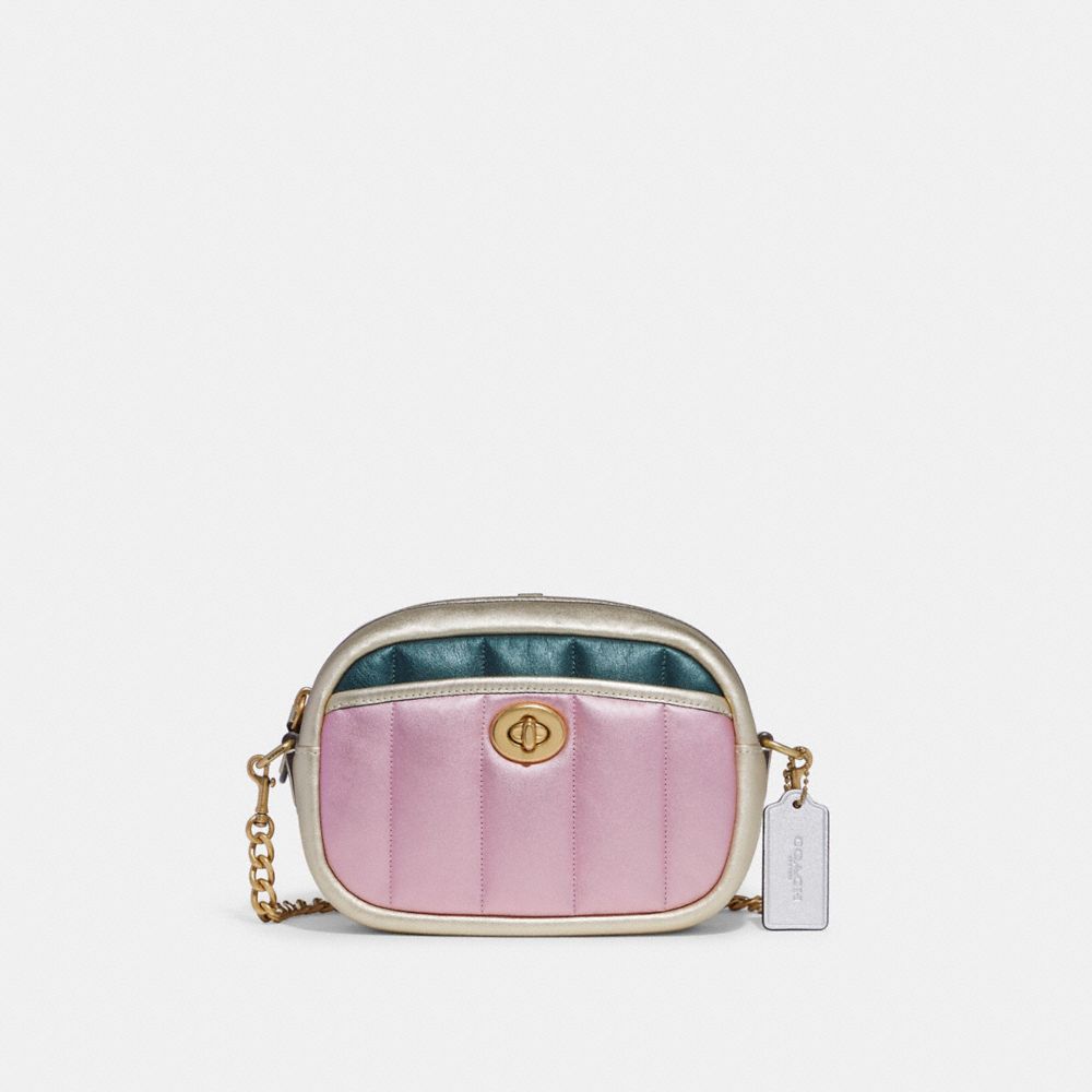 COACH C6619 Small Camera Bag With Colorblock Quilting BRASS/METALLIC PINK MULTI