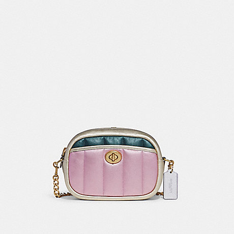 COACH Small Camera Bag With Colorblock Quilting - BRASS/METALLIC PINK MULTI - C6619