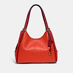 COACH C6627 Lori Shoulder Bag In Colorblock BRASS/RED ORANGE MULTI