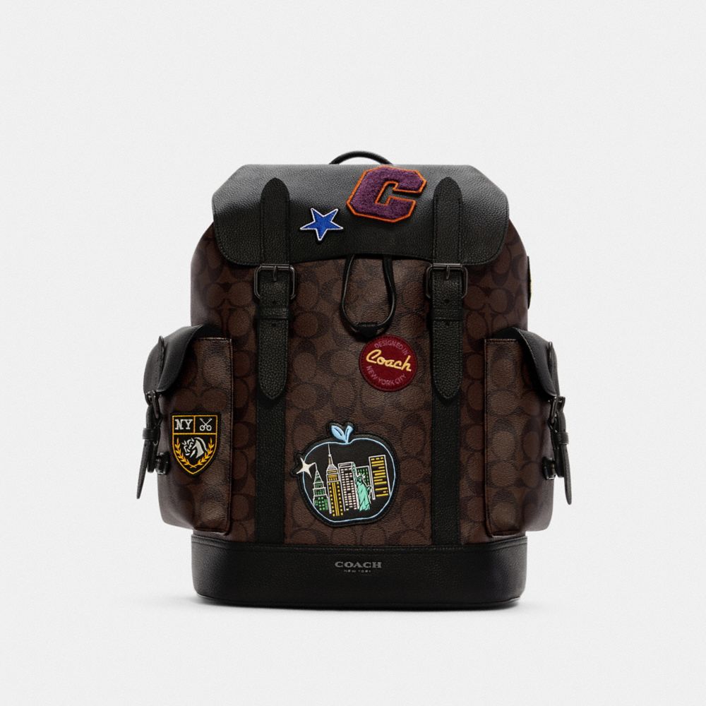 Hudson Backpack In Signature Canvas With Souvenir Patches - C6633 - BLACK ANTIQUE/MIDNIGHT NAVY MULTI