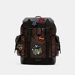 COACH C6633 Hudson Backpack In Signature Canvas With Souvenir Patches BLACK ANTIQUE/MIDNIGHT NAVY MULTI