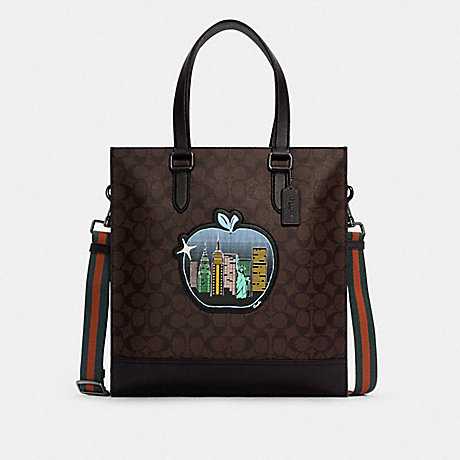 COACH C6634 Graham Structured Tote In Signature Canvas With Souvenir Patches BLACK ANTIQUE/MIDNIGHT NAVY MULTI