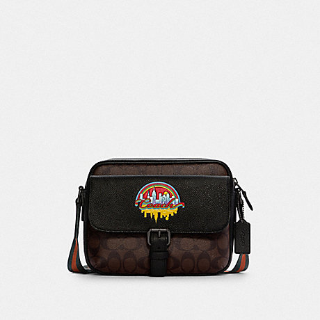 COACH C6636 Hudson Crossbody In Signature Canvas With Souvenir Patches BLACK-ANTIQUE/MIDNIGHT-NAVY-MULTI