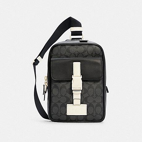 COACH C6645 Track Pack In Signature Canvas GUNMETAL/CHARCOAL-CHALK