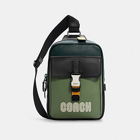 COACH Track Pack In Colorblock With Coach Patch - GUNMETAL/FOREST AGATE MULTI - C6647