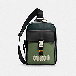 COACH C6647 Track Pack In Colorblock With Coach Patch GUNMETAL/FOREST AGATE MULTI