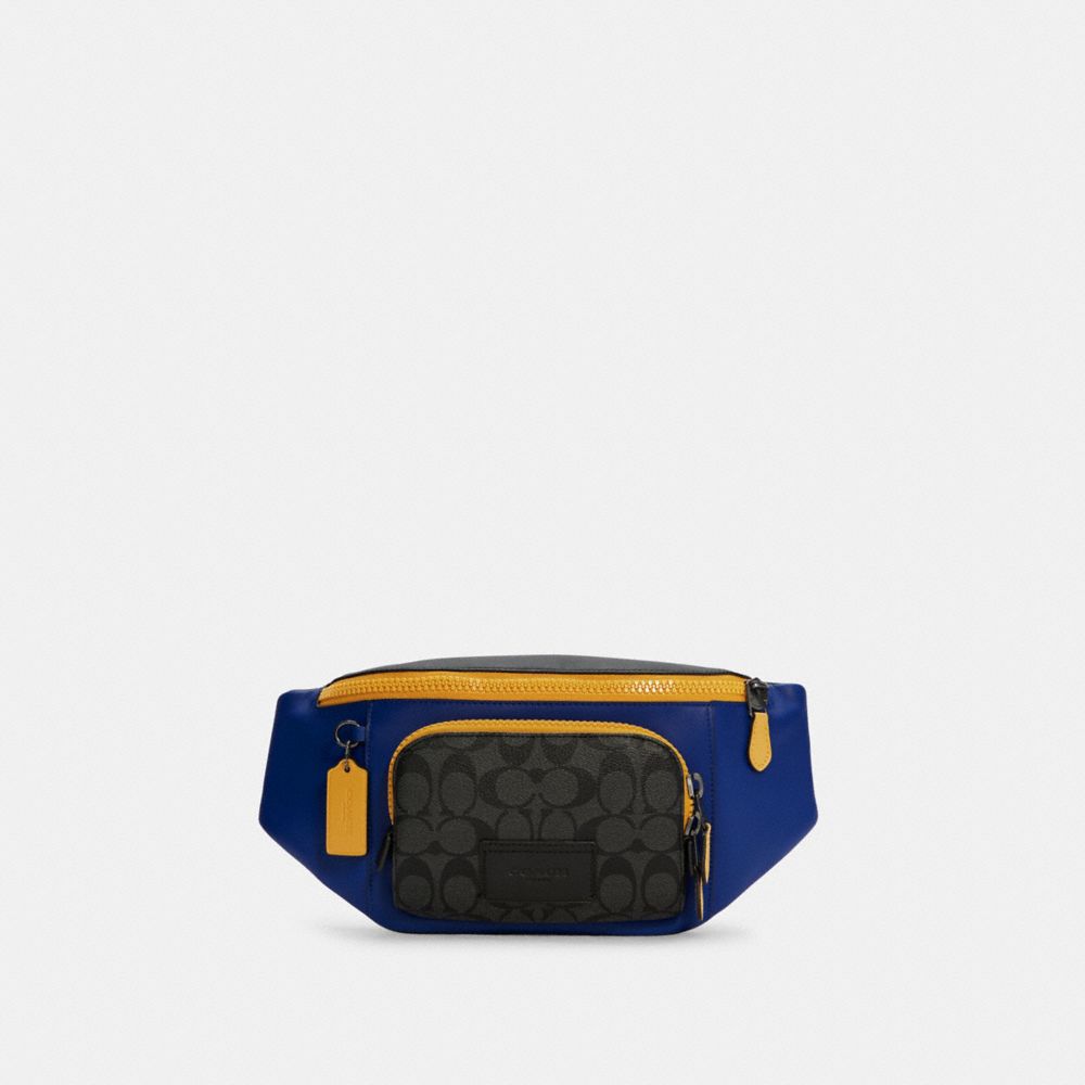 COACH C6652 Track Belt Bag In Colorblock Signature Canvas GUNMETAL/CHARCOAL SPORT BLUE MULTI