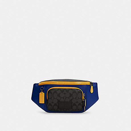 COACH Track Belt Bag In Colorblock Signature Canvas - GUNMETAL/CHARCOAL SPORT BLUE MULTI - C6652