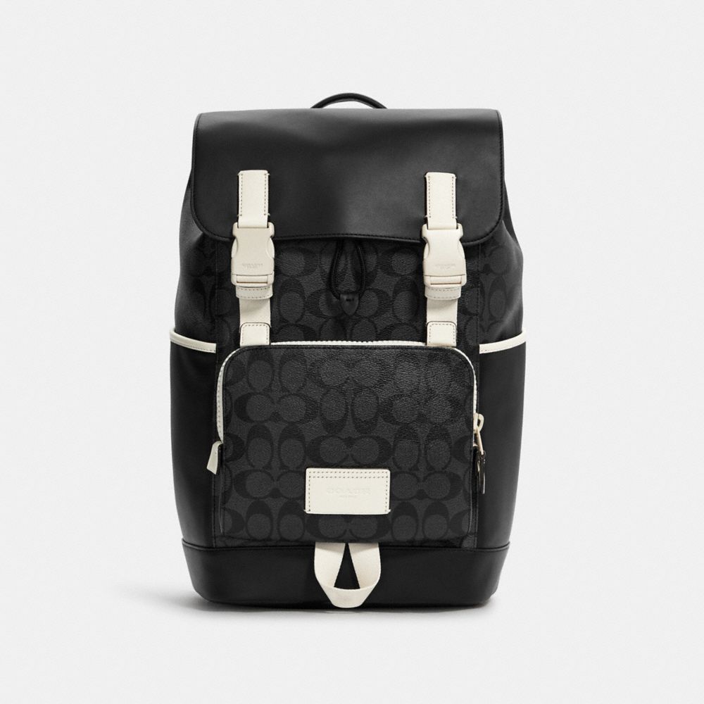 Track Backpack In Signature Canvas - GUNMETAL/CHARCOAL CHALK - COACH C6654