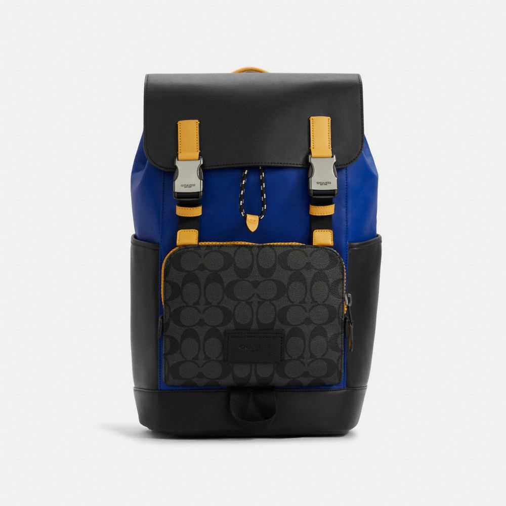 Track Backpack In Colorblock Signature Canvas - GUNMETAL/CHARCOAL SPORT BLUE MULTI - COACH C6655