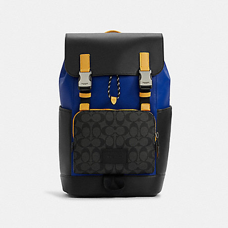 COACH C6655 Track Backpack In Colorblock Signature Canvas GUNMETAL/CHARCOAL SPORT BLUE MULTI