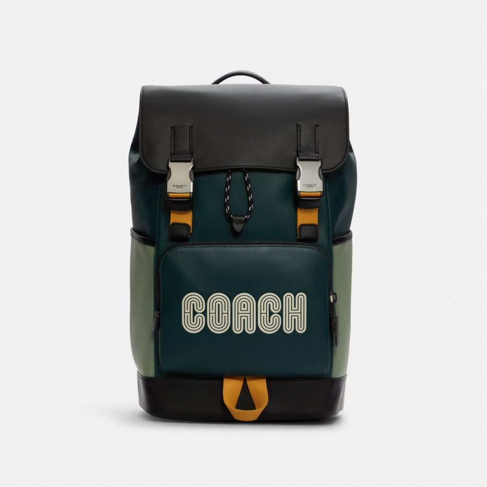 COACH C6656 Track Backpack In Colorblock With Coach Patch GUNMETAL/FOREST AGATE MULTI
