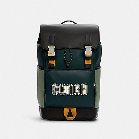COACH Track Backpack In Colorblock With Coach Patch - GUNMETAL/FOREST AGATE MULTI - C6656