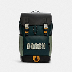 COACH C6656 - Track Backpack In Colorblock With Coach Patch GUNMETAL/FOREST AGATE MULTI