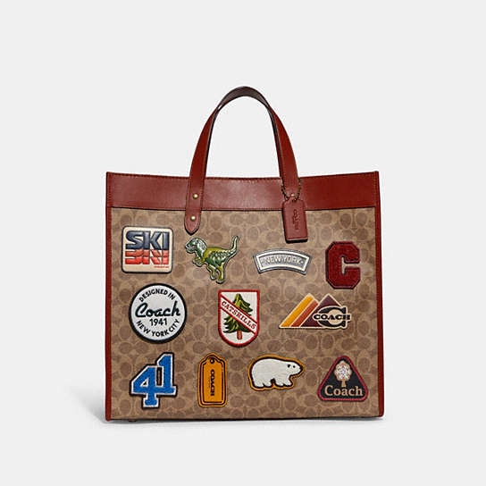 C6676 - Field Tote 40 In Signature Canvas With Patches OL/Tan
