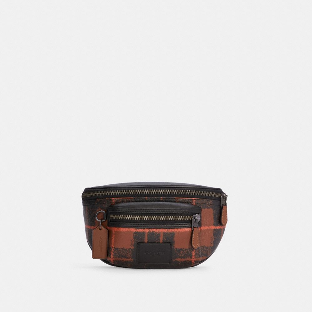 Westway Belt Bag With Window Pane Plaid Print - QB/BROWN ORANGE MULTI - COACH C6689