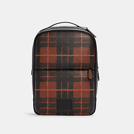 COACH Westway Backpack With Window Pane Plaid Print - QB/BROWN ORANGE MULTI - C6690