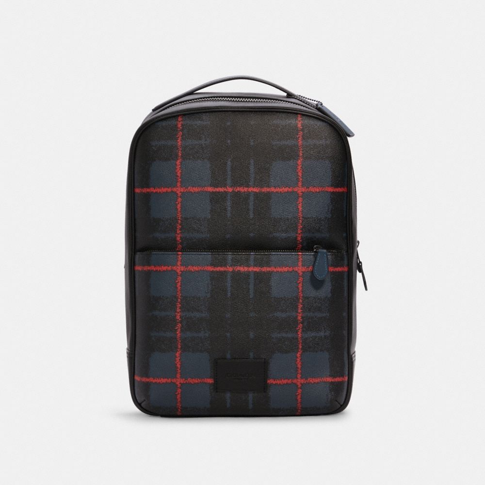 COACH C6690 Westway Backpack With Window Pane Plaid Print QB/NAVY RED MULTI