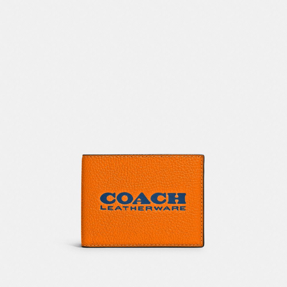 COACH C6701 Slim Billfold Wallet BRIGHT MANDARIN/TRUE BLUE