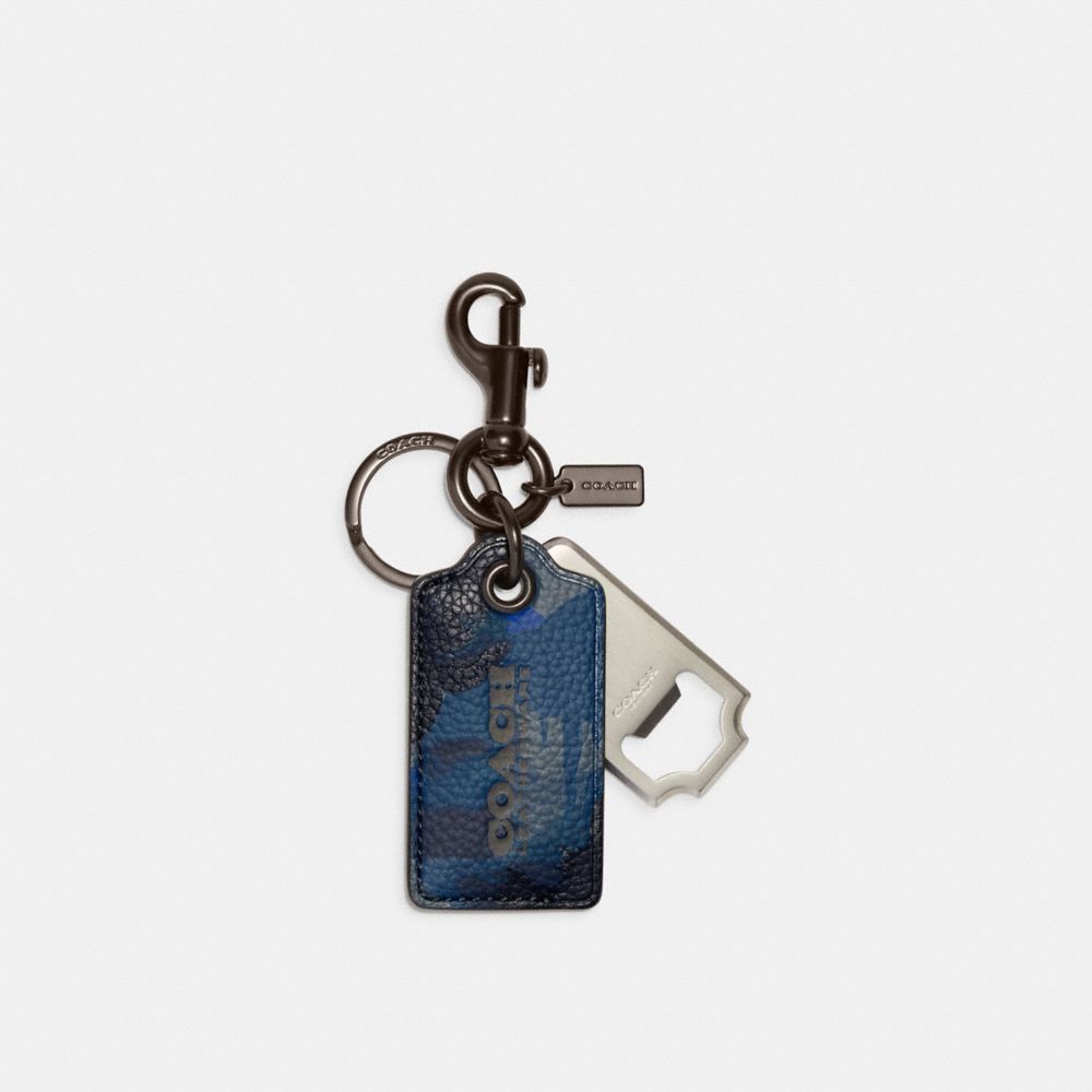COACH C6706 Bottle Opener Key Fob With Camo Print Blue/Midnight Navy