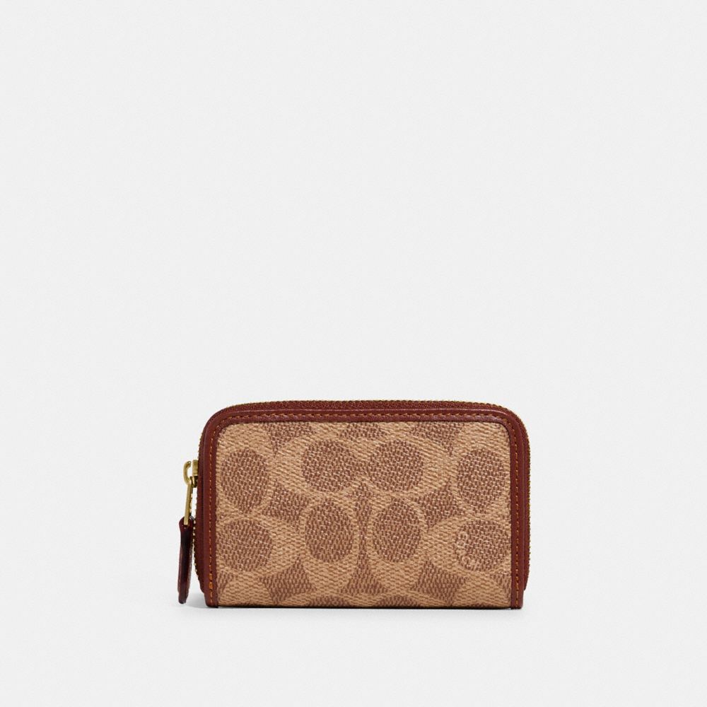 COACH C6725 Small Zip Around Card Case In Signature Canvas Brass/Tan/Rust