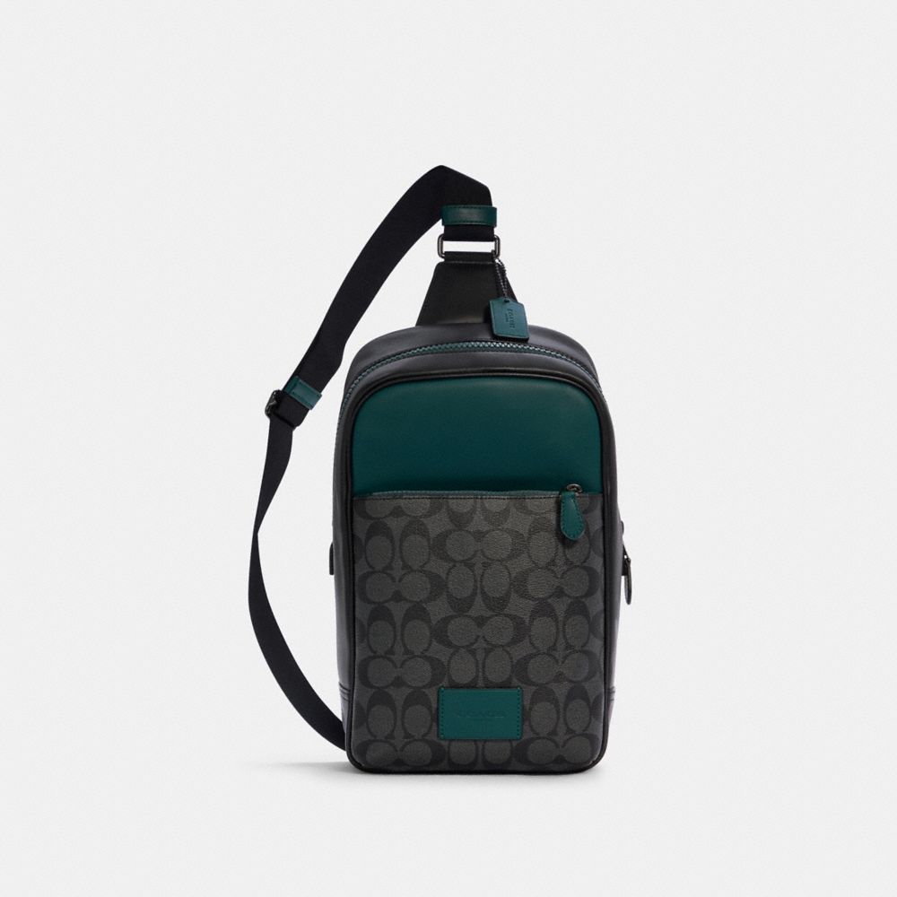 COACH C6764 Westway Pack In Colorblock Signature Canvas GUNMETAL/CHARCOAL FOREST