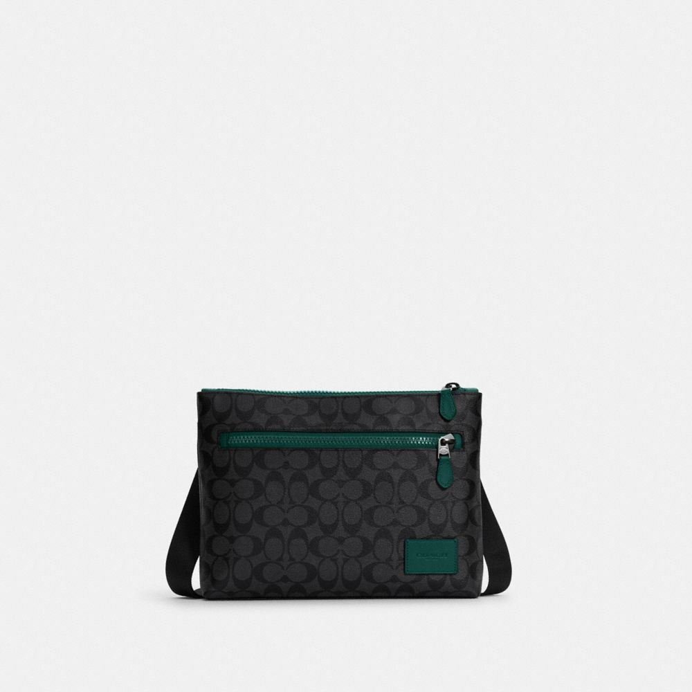 Carrier Zip Crossbody In Colorblock Signature Canvas - GUNMETAL/CHARCOAL FOREST - COACH C6766