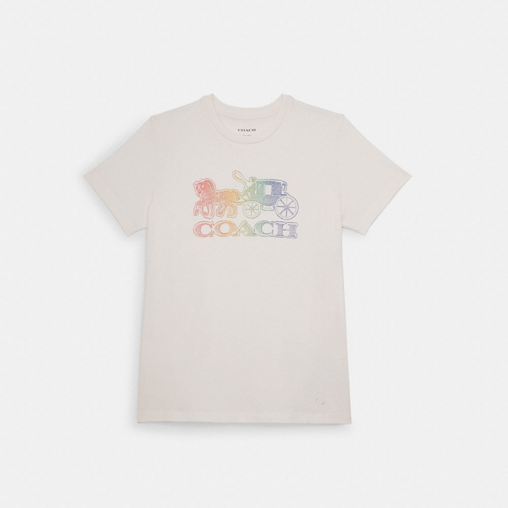 Rainbow Horse And Carriage T Shirt - C6767 - WHITE