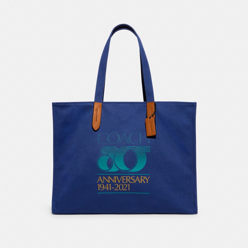 80 Th Anniversary 100 Percent Recycled Canvas Tote 42 - BLACK COPPER/BLUE MULTI - COACH C6770