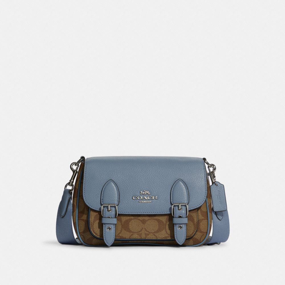 Lucy Crossbody In Signature Canvas - C6781 - SILVER/KHAKI/MARBLE BLUE