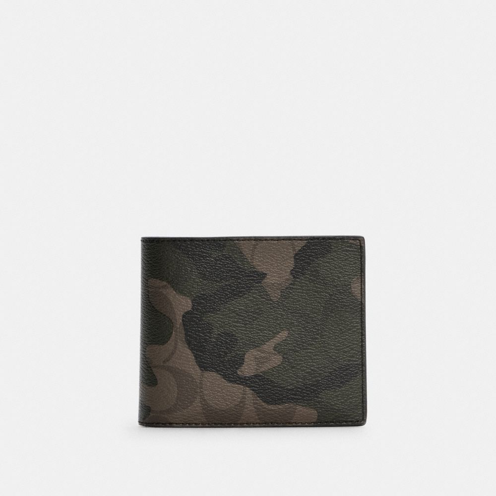 3 In 1 Wallet In Signature Canvas With Camo Print - C6787 - GUNMETAL/DARK GREEN MULTI