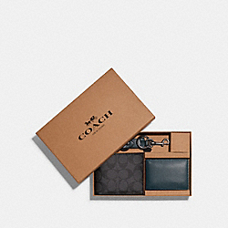 Boxed 3 In 1 Wallet Gift Set In Colorblock Signature Canvas - C6790 - QB/CHARCOAL/FOREST