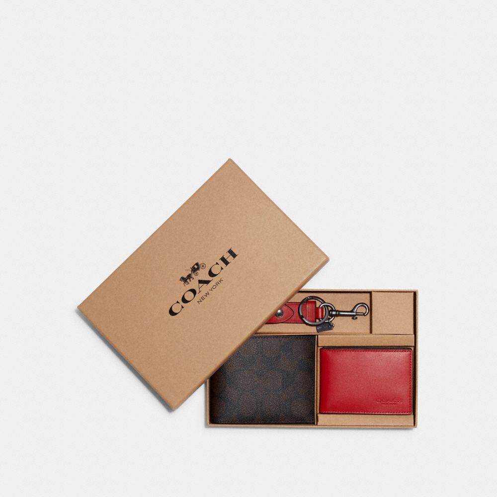 COACH Boxed 3 In 1 Wallet Gift Set In Colorblock Signature Canvas - BLACK ANTIQUE/CHARCOAL/SPORT BLUE - C6790