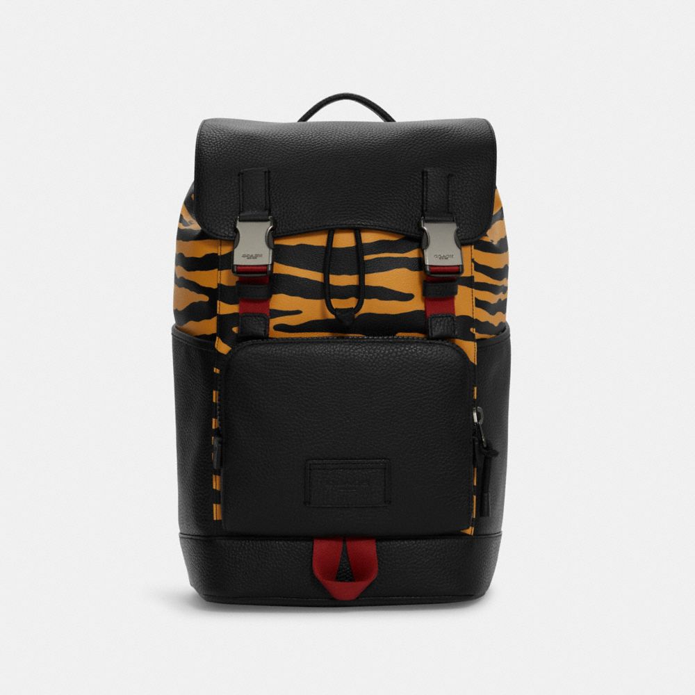 COACH Track Backpack With Tiger Print - GUNMETAL/HONEY BLACK MULTI - C6802