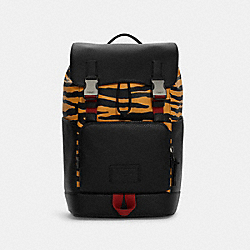COACH C6802 Track Backpack With Tiger Print GUNMETAL/HONEY BLACK MULTI