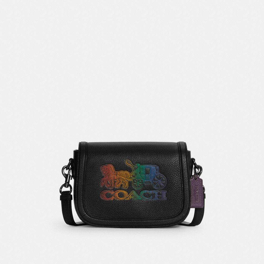 Saddle Bag With Horse And Carriage - C6804 - GUNMETAL/BLACK MULTI