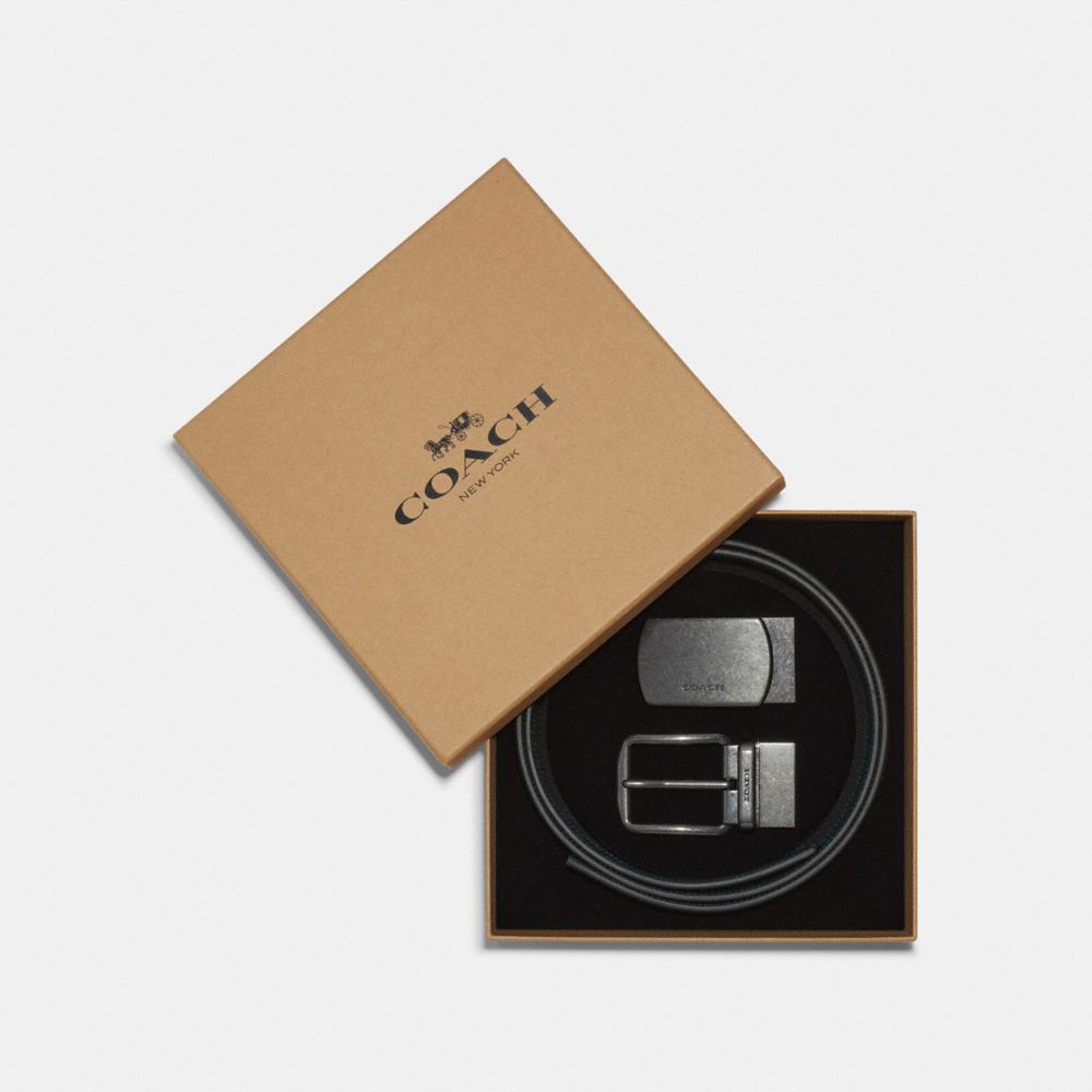 Boxed Plaque And Harness Buckle Cut To Size Reversible Belt, 38 Mm - C6812 - QB/CHARCOAL/FOREST