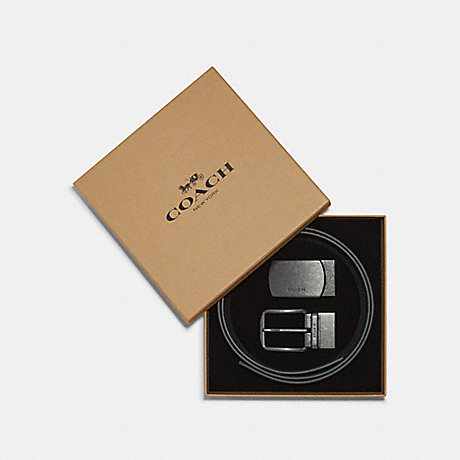 COACH Boxed Plaque And Harness Buckle Cut To Size Reversible Belt, 38 Mm - QB/CHARCOAL/FOREST - C6812