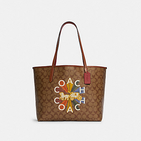 COACH C6813 City Tote In Signature Canvas With Coach Radial Rainbow GOLD/KHAKI-MULTI