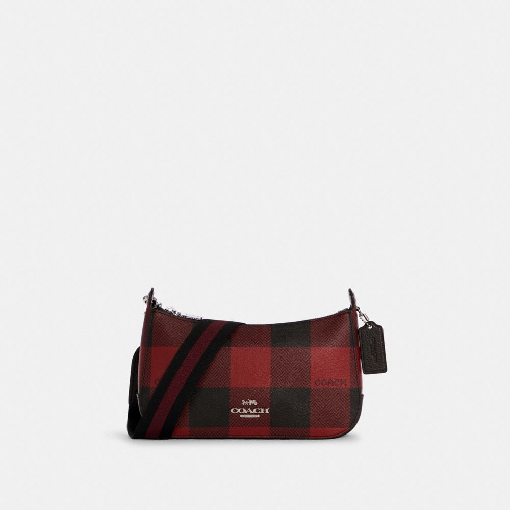 COACH C6818 Jes Baguette With Buffalo Plaid Print SILVER/BLACK/1941 RED MULTI