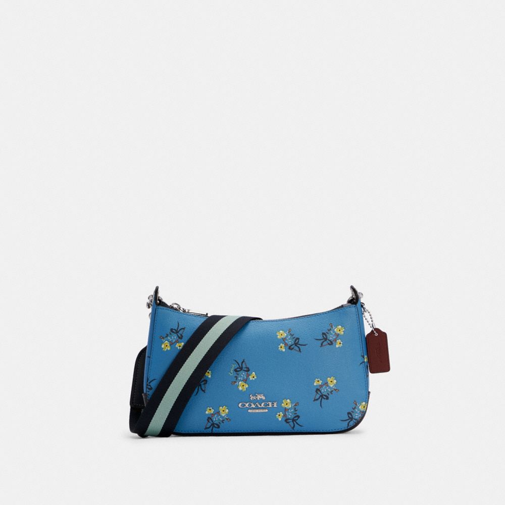 COACH C6821 Jes Baguette With Floral Bow Print SILVER/BLUE MULTI